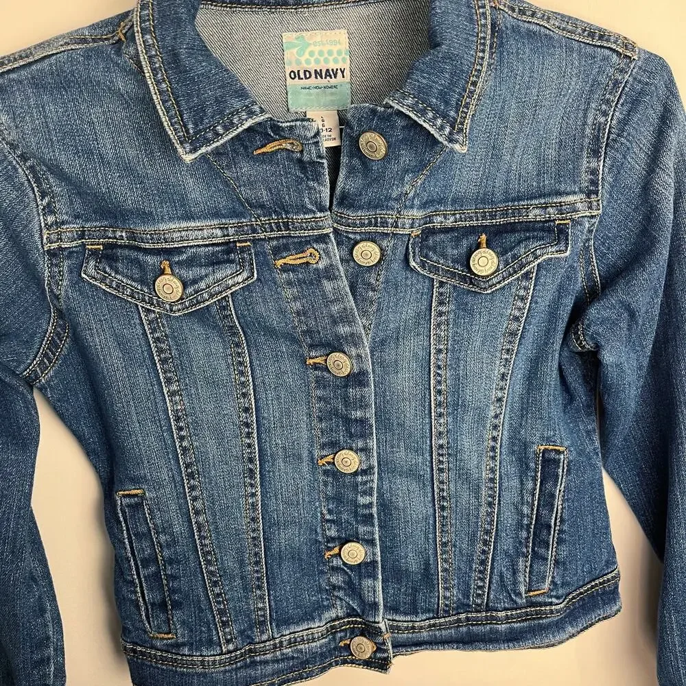OLD NAVY Classic‎ Blue Denim Medium Wash Basic Button Up Jean Jacket Sz Large